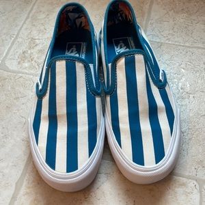 Blue and white striped vans